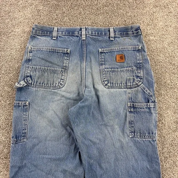 Vintage Carhartt Carpenter Jeans Mens 36x32 Light Wash Denim Distressed Straight - Picture 6 of 7